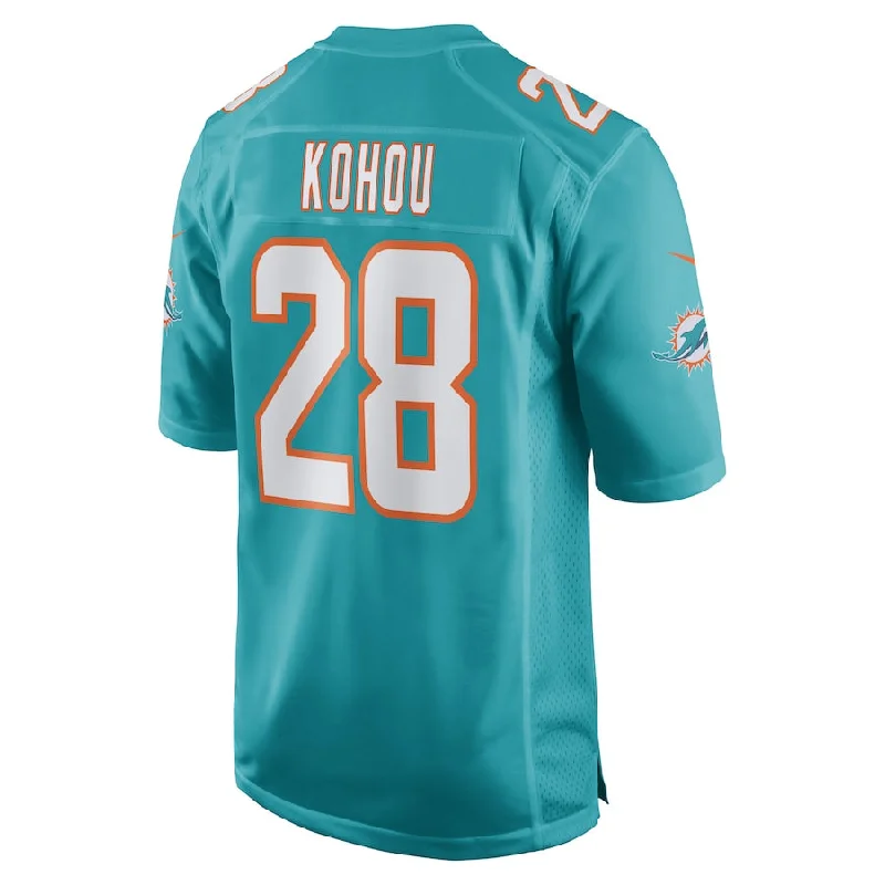 Rugby Jerseys With Personalized Team Graphics-M.Dolphins #28 Kader Kohou Aqua Game Player Jersey Stitched American Football Jerseys