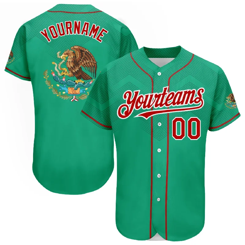 Custom Baseball Jerseys With Premium Quality Fabric-Custom Kelly Green Red-White 3D Mexico Authentic Baseball Jersey