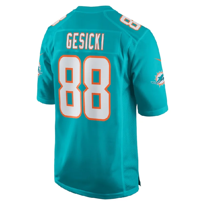 Custom Rugby Jerseys With Embroidered Patches-M.Dolphins #88 Mike Gesicki Aqua Game Player Jersey Stitched American Football Jerseys