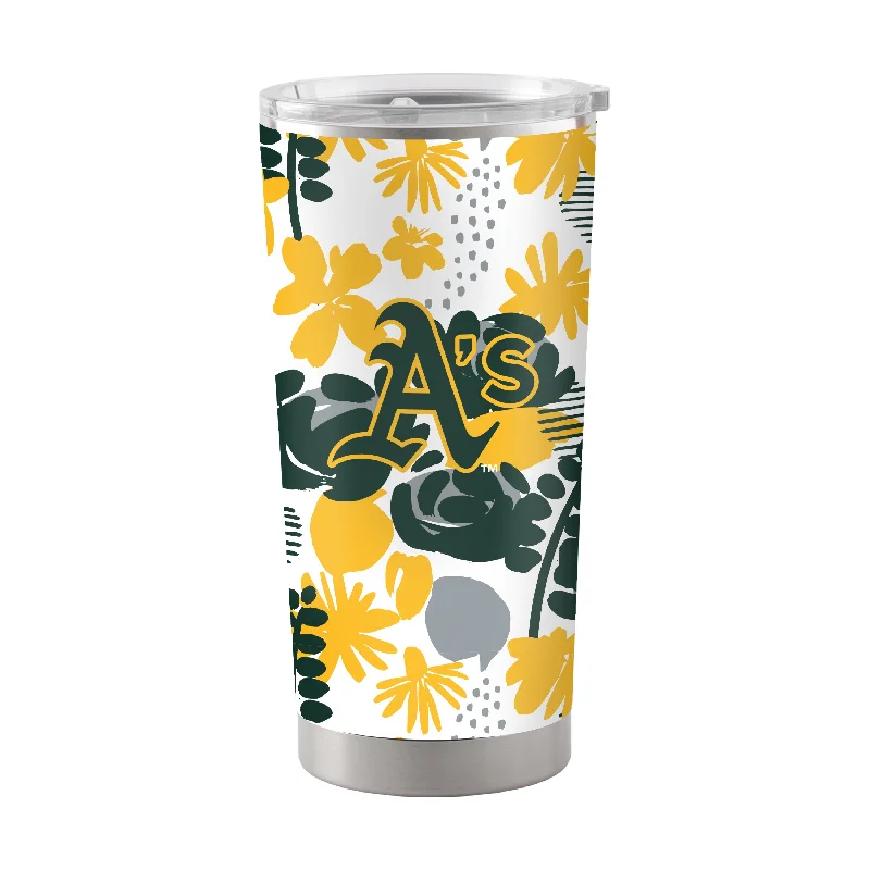 Team Mugs For Special Event Branding-Oakland Athletics 20oz Floral Stainless Steel Tumbler