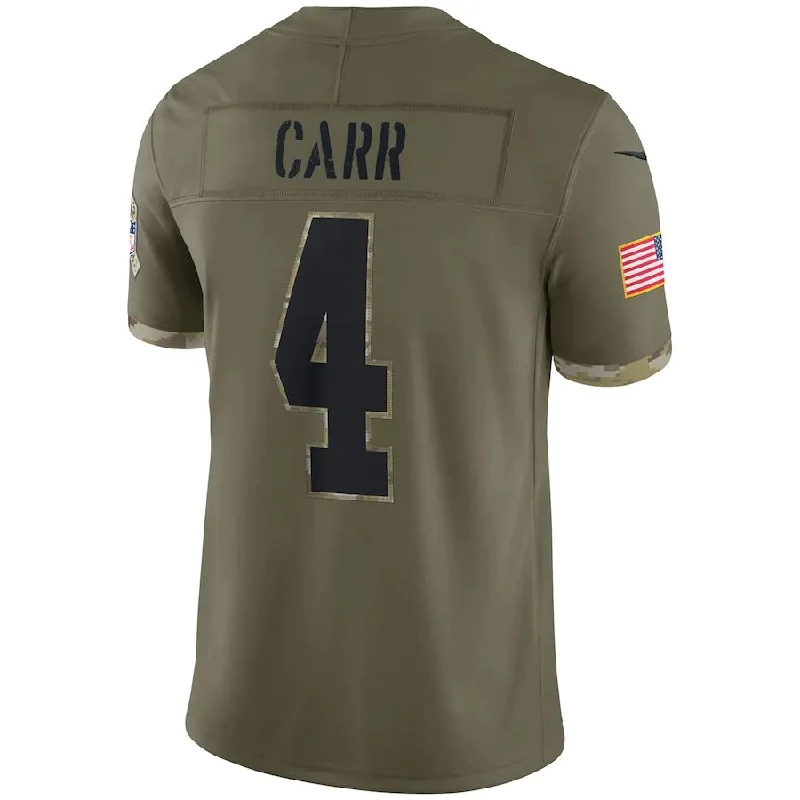 Rugby Jerseys With Custom Size Charts-LV.Raiders #4 Derek Carr Olive 2022 Salute To Service Limited Jersey Stitched American Football Jerseys