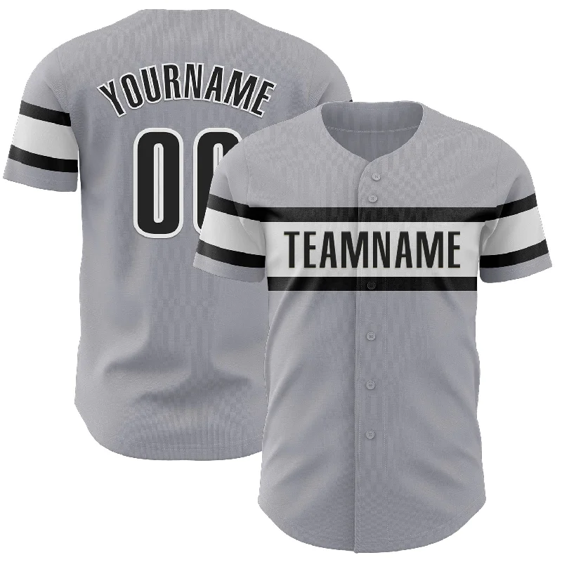 Custom Baseball Jerseys With Player Personalization-Custom Gray Black-White Authentic Baseball Jersey