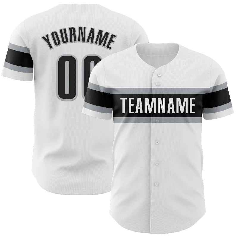 Custom Baseball Jerseys With Team Names-Custom White Black-Gray Authentic Baseball Jersey