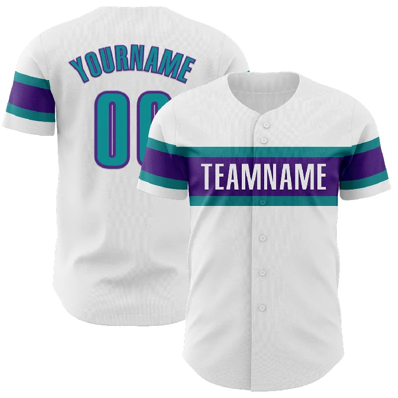 Custom Baseball Jerseys For International Teams-Custom White Teal-Purple Authentic Baseball Jersey