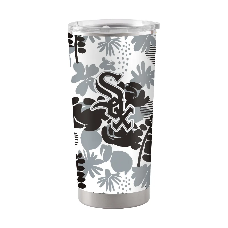 Team Mugs With Custom Artwork-Chicago White Sox 20oz Floral Stainless Steel Tumbler