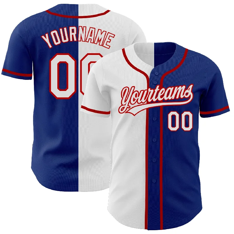 Personalized Baseball Jerseys For Off-Field Wear-Custom Royal White-Red Authentic Split Fashion Baseball Jersey