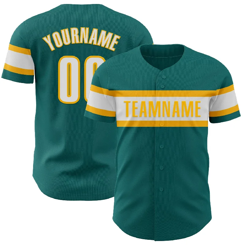 Baseball Jerseys With Special Event Customization-Custom Teal White-Gold Authentic Baseball Jersey