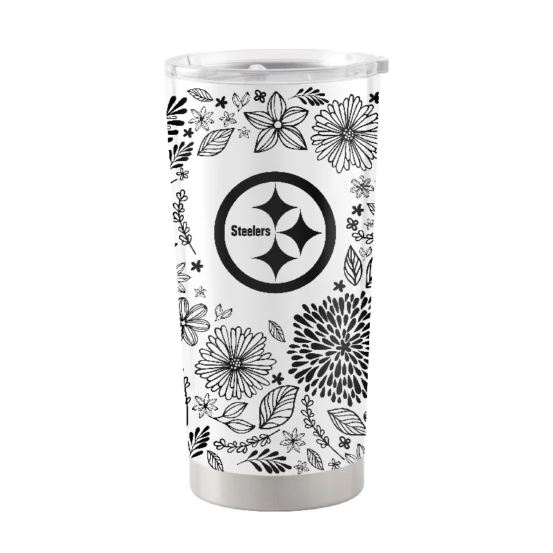 Custom Team Mugs For Schools-Pittsburgh Steelers 20oz Botanical Stainless Steel Tumbler