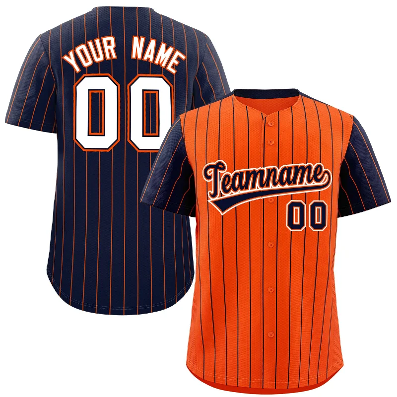 Custom Baseball Jerseys For Fundraiser Auctions-Custom Orange Navy Pinstripe Personalized Raglan Sleeves Authentic Baseball Jersey