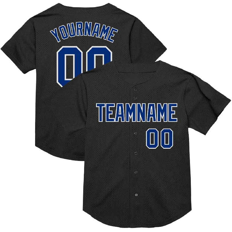 Baseball Jerseys With Custom Sleeve Designs-Custom Black Royal-White Mesh Authentic Throwback Baseball Jersey