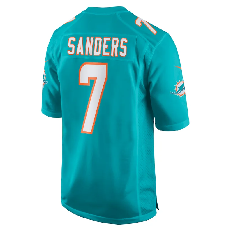 Custom Rugby Jerseys For International Competitions-M.Dolphins #7 Jason Sanders Aqua Game Jersey Stitched American Football Jerseys