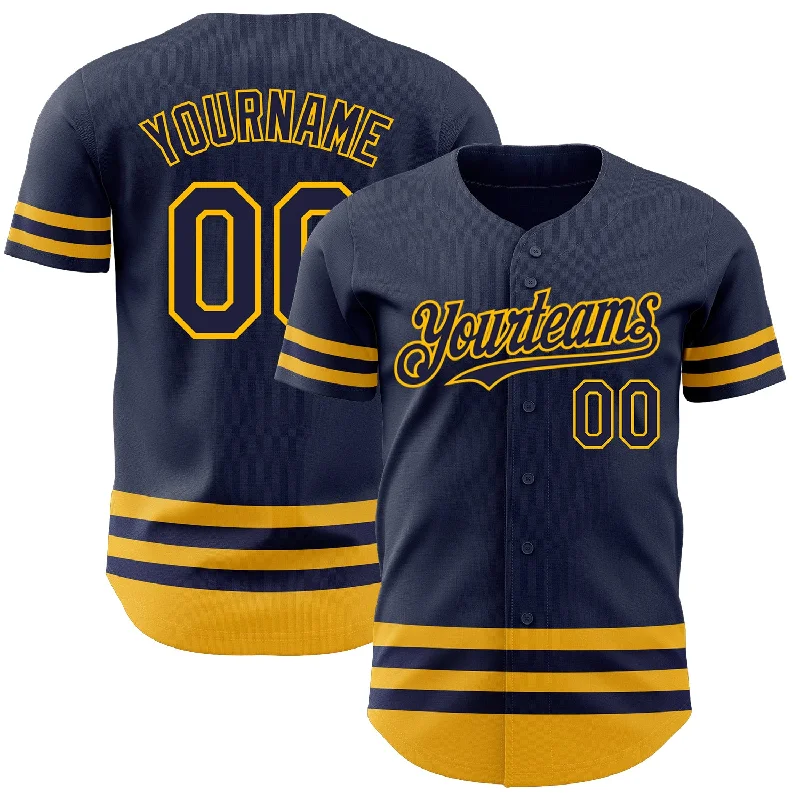 Custom Baseball Jerseys For Special Events-Custom Navy Gold Line Authentic Baseball Jersey