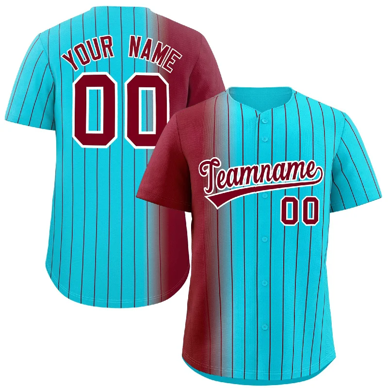 Personalized Baseball Jerseys For Awards Ceremonies-Custom Sky Blue Crimson Pinstripe Personalized Gradient Authentic Baseball Jersey