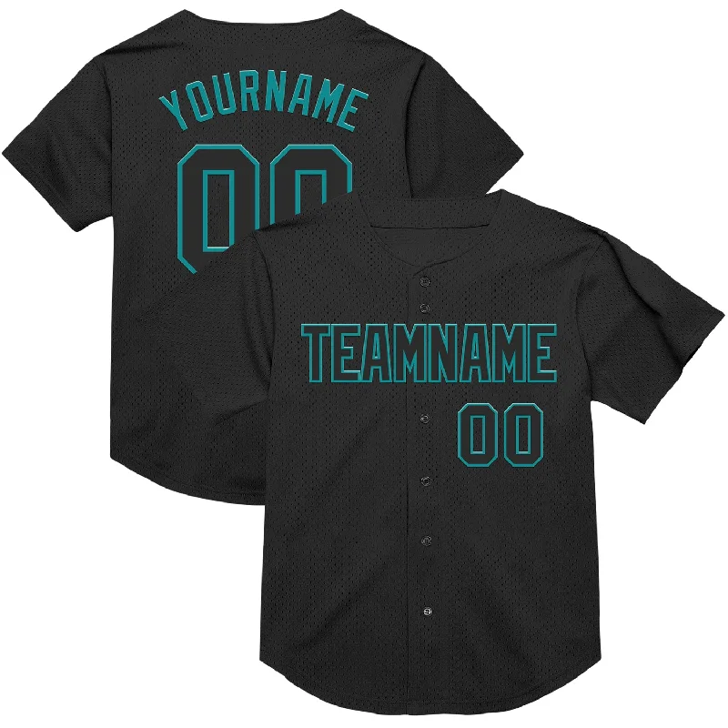 Baseball Jerseys For School Spirit Events-Custom Black Teal Mesh Authentic Throwback Baseball Jersey