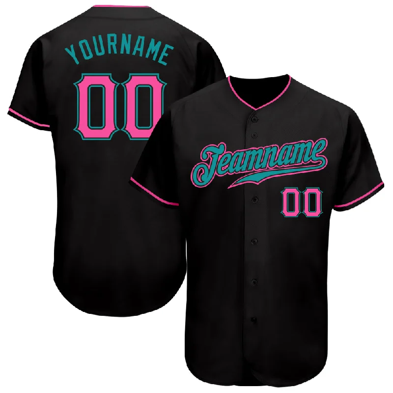 Custom Baseball Jerseys For Sports Camps-Custom Black Pink-Teal Authentic Baseball Jersey