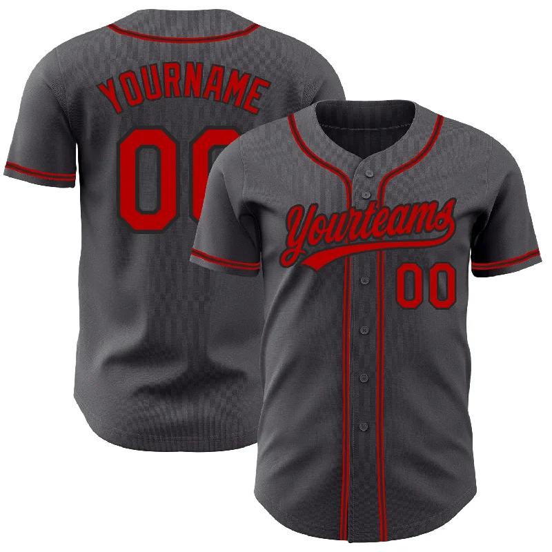 Personalized Baseball Jerseys For Competitive Teams-Custom Steel Gray Red-Black Authentic Baseball Jersey