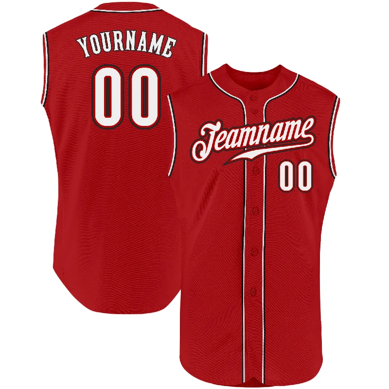 Custom Baseball Jerseys For Sports Fans-Custom Red White-Black Authentic Sleeveless Baseball Jersey