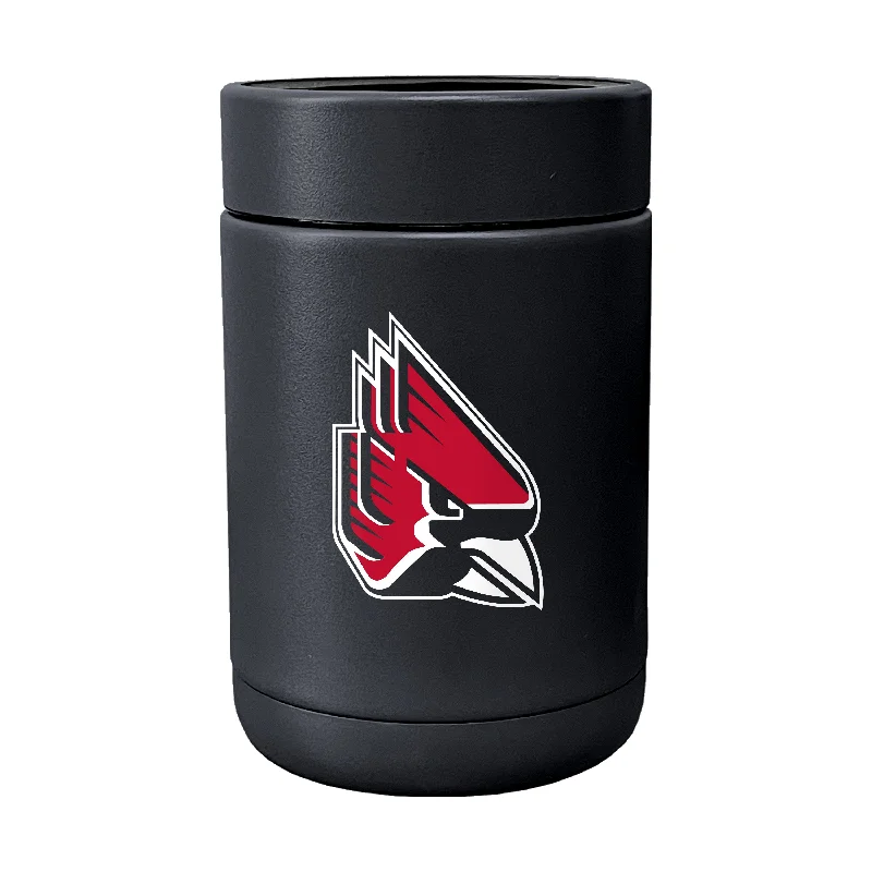 Team Mugs With Custom Team Patches-Ball State Black Powder Coat Flipside Coolie