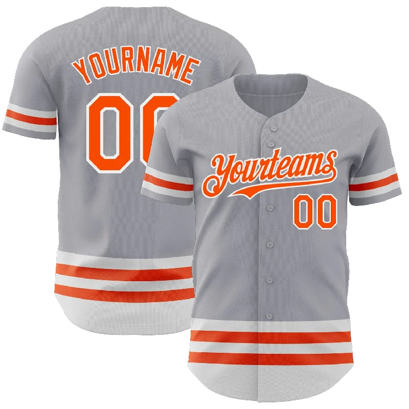 Baseball Jerseys With Player Names & Charity Logos-Custom Gray Orange-White Line Authentic Baseball Jersey