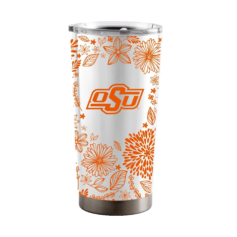 Custom Team Mugs For Sports Teams-Oklahoma State 20oz Botanical Stainless Steel Tumbler