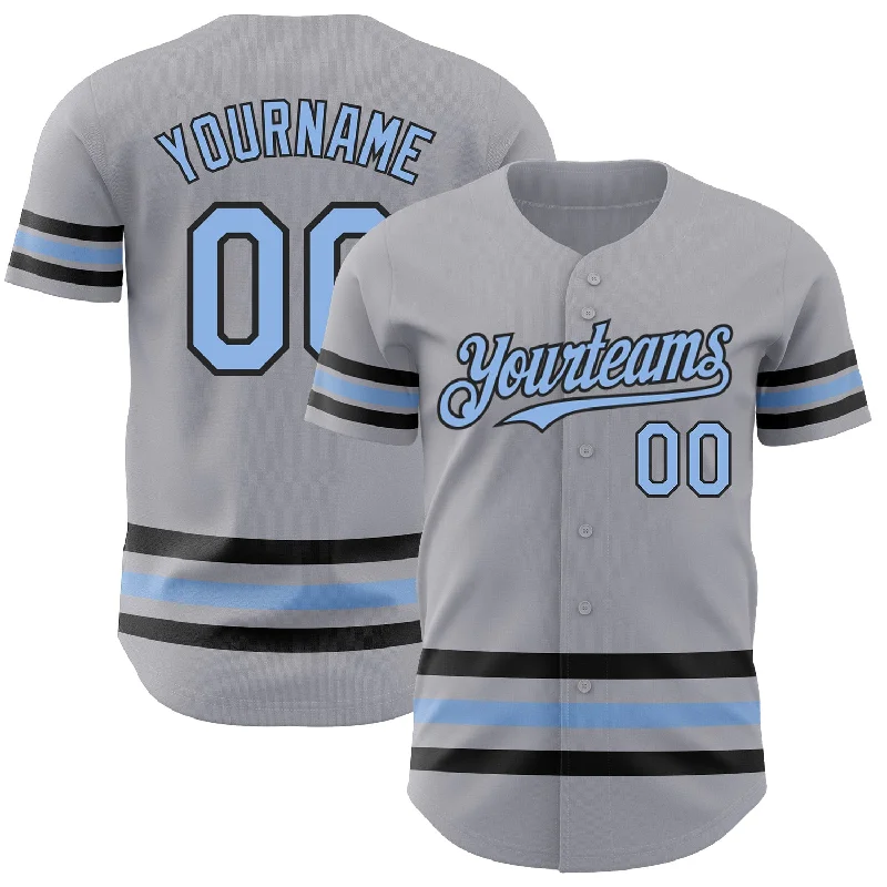 Personalized Baseball Jerseys For Summer Tournaments-Custom Gray Light Blue-Black Line Authentic Baseball Jersey