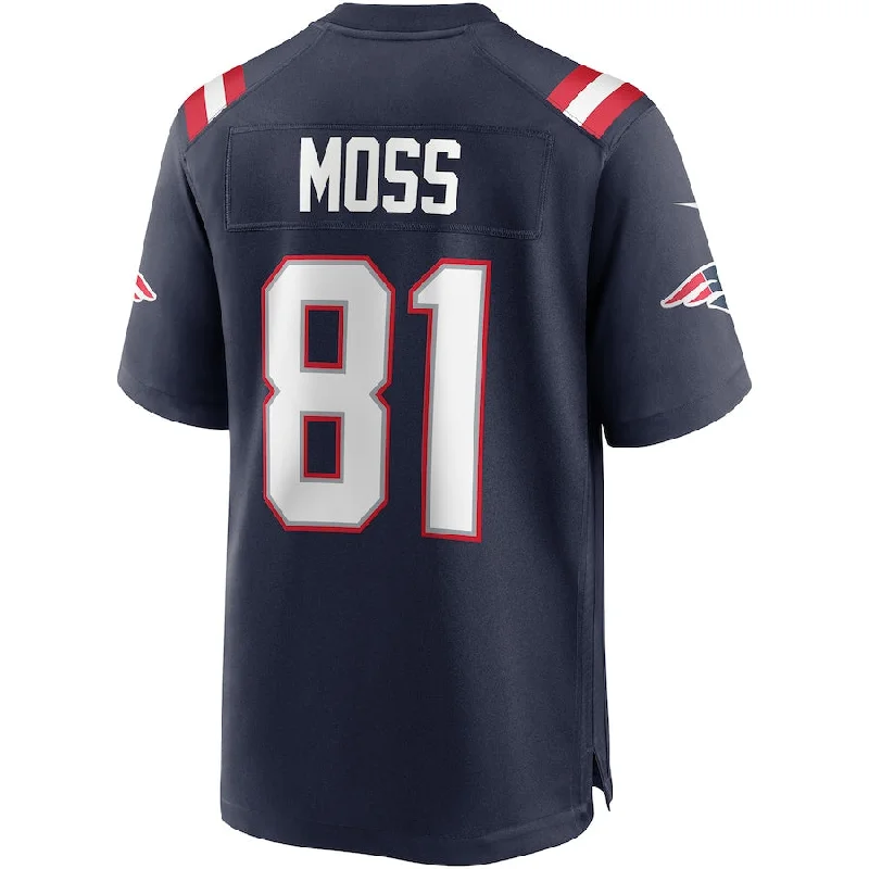 Rugby Jerseys For Team Fundraisers-NE.Patriots #81 Randy Moss Navy Game Retired Player Jersey Stitched American Football Jerseys