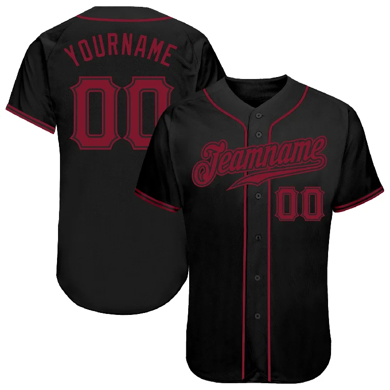 Custom Baseball Jerseys With Color Blocking-Custom Black Crimson Authentic Baseball Jersey