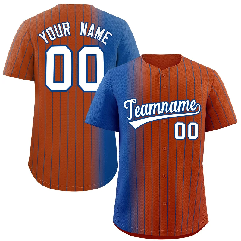 Personalized Baseball Jerseys For Player Recognition-Custom Texas Orange Royal Pinstripe Personalized Gradient Authentic Baseball Jersey