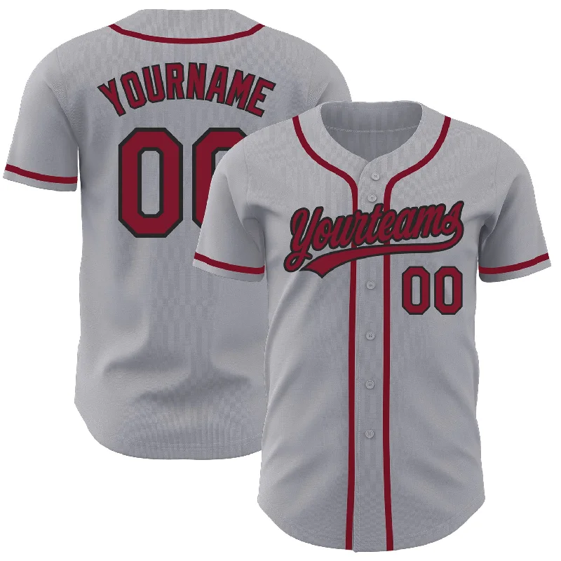 Custom Baseball Jerseys For Major League Teams-Custom Gray Crimson-Black Authentic Baseball Jersey