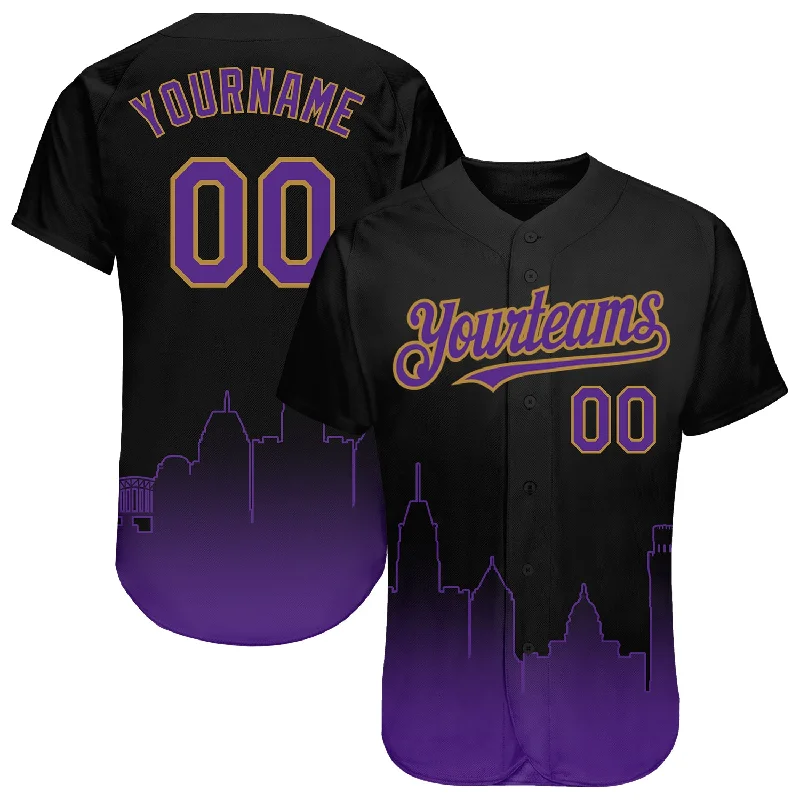 Personalized Baseball Jerseys For Birthday Gifts-Custom Black Purple-Old Gold 3D Baltimore City Edition Fade Fashion Authentic Baseball Jersey