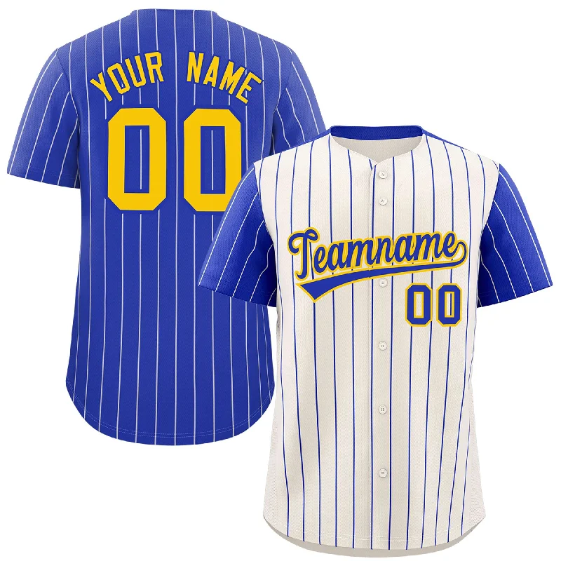 Personalized Baseball Jerseys For Special Celebrations-Custom Cream Royal Pinstripe Personalized Raglan Sleeves Authentic Baseball Jersey