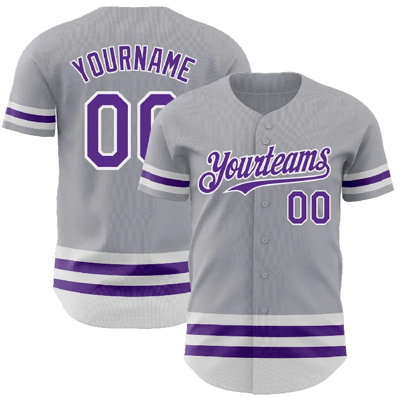 Custom Baseball Jerseys For Local Leagues & Clubs-Custom Gray Purple-White Line Authentic Baseball Jersey