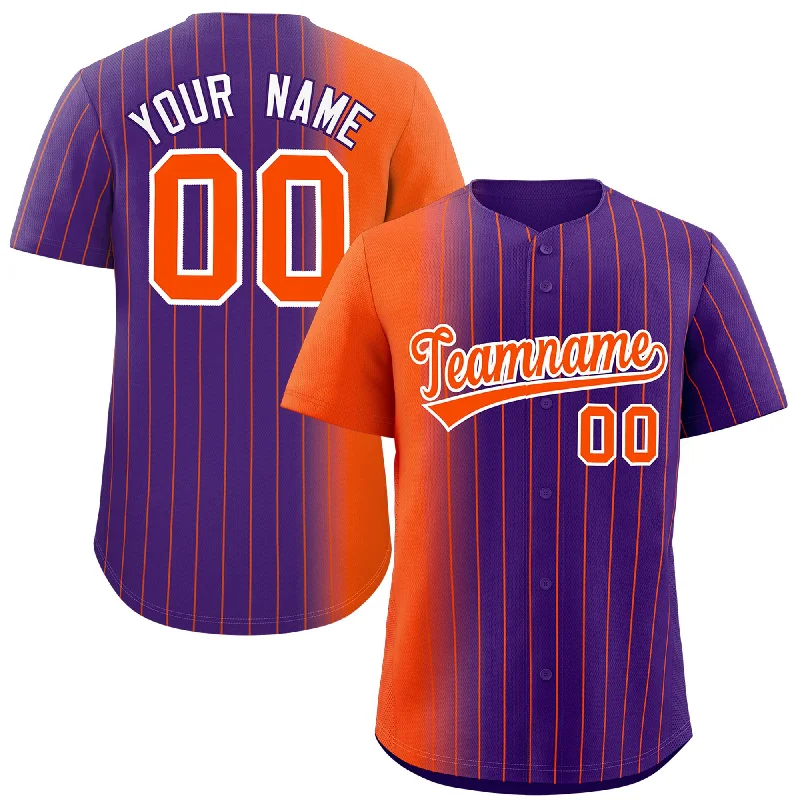 Custom Baseball Jerseys For College Sports Events-Custom Purple Orange Pinstripe Personalized Gradient Authentic Baseball Jersey