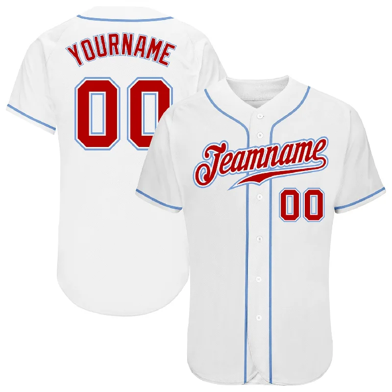 Baseball Jerseys With Personalized Embroidered Graphics-Custom White Red-Light Blue Authentic Baseball Jersey