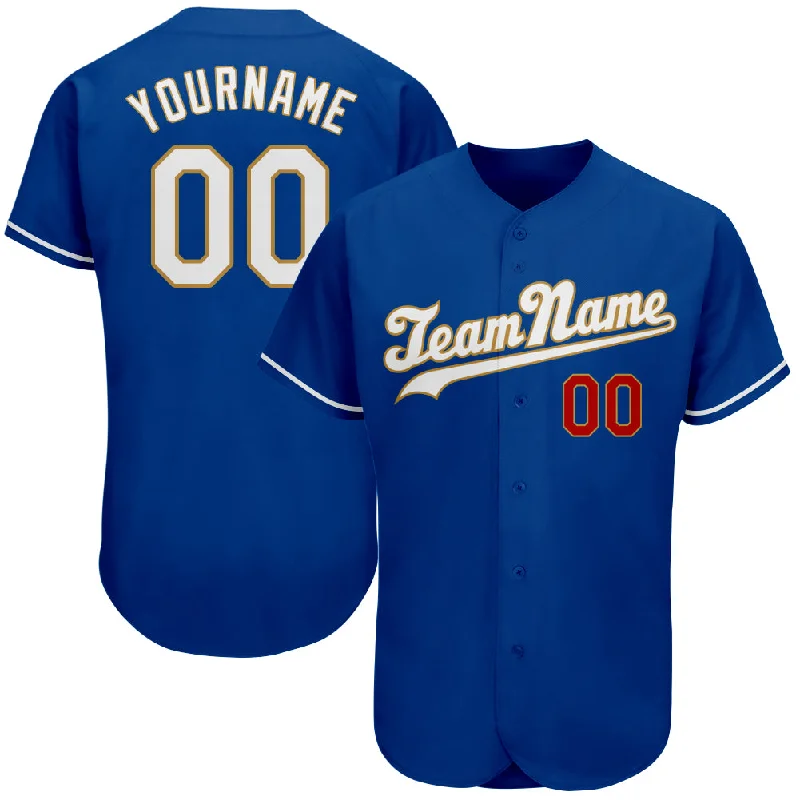 Baseball Jerseys With Custom Back Text-Custom Royal White-Old Gold Authentic Baseball Jersey