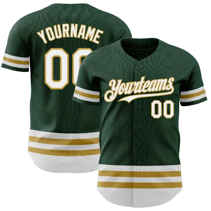 Custom Baseball Jerseys For Official Team Apparel-Custom Green White-Old Gold Line Authentic Baseball Jersey