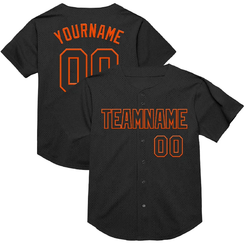 Baseball Jerseys With Custom Number Placement-Custom Black Orange Mesh Authentic Throwback Baseball Jersey