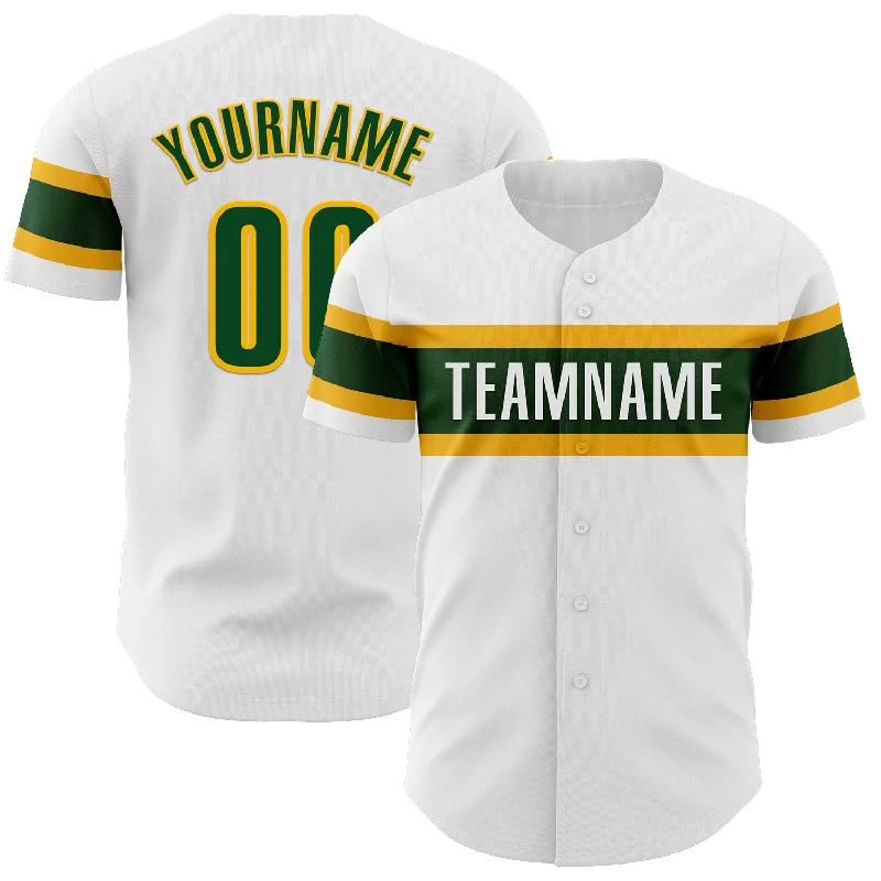 Custom Baseball Jerseys For Schools-Custom White Green-Gold Authentic Baseball Jersey