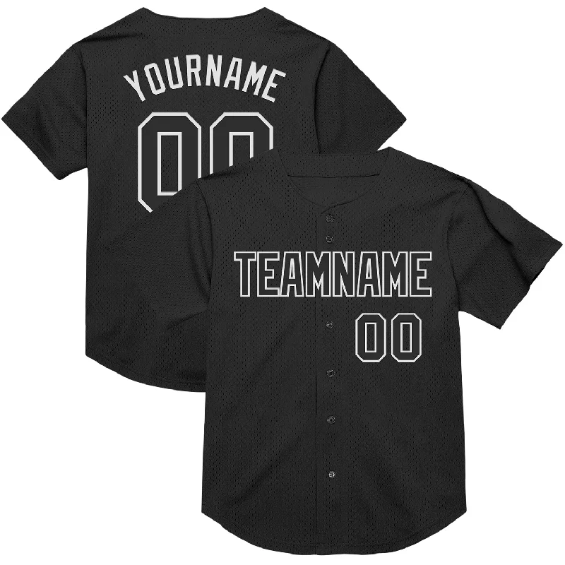 Custom Baseball Jerseys For College Sports Events-Custom Black White Mesh Authentic Throwback Baseball Jersey