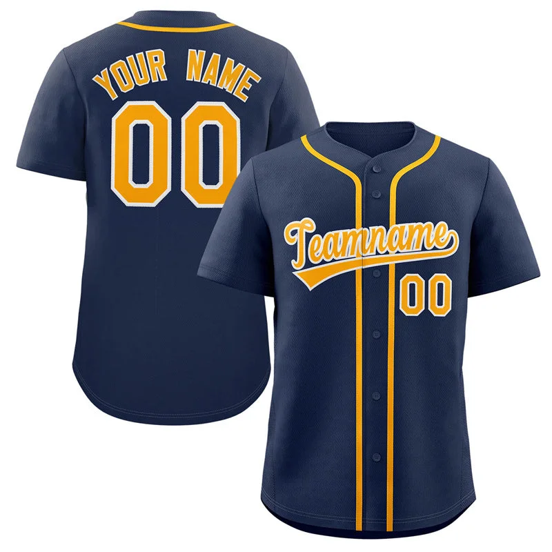 Baseball Jerseys For Custom Fan Apparel-Custom Navy Yellow-White Classic Style Authentic Baseball Jersey