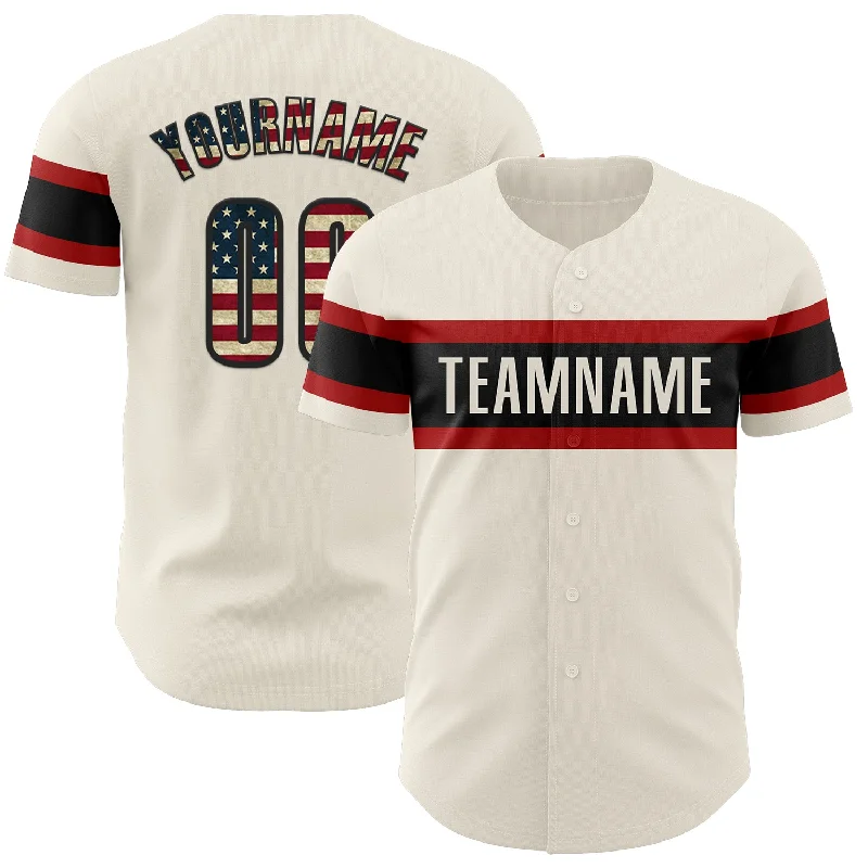 Personalized Baseball Jerseys For Special Occasions-Custom Cream Vintage USA Flag Black-Red Authentic Baseball Jersey