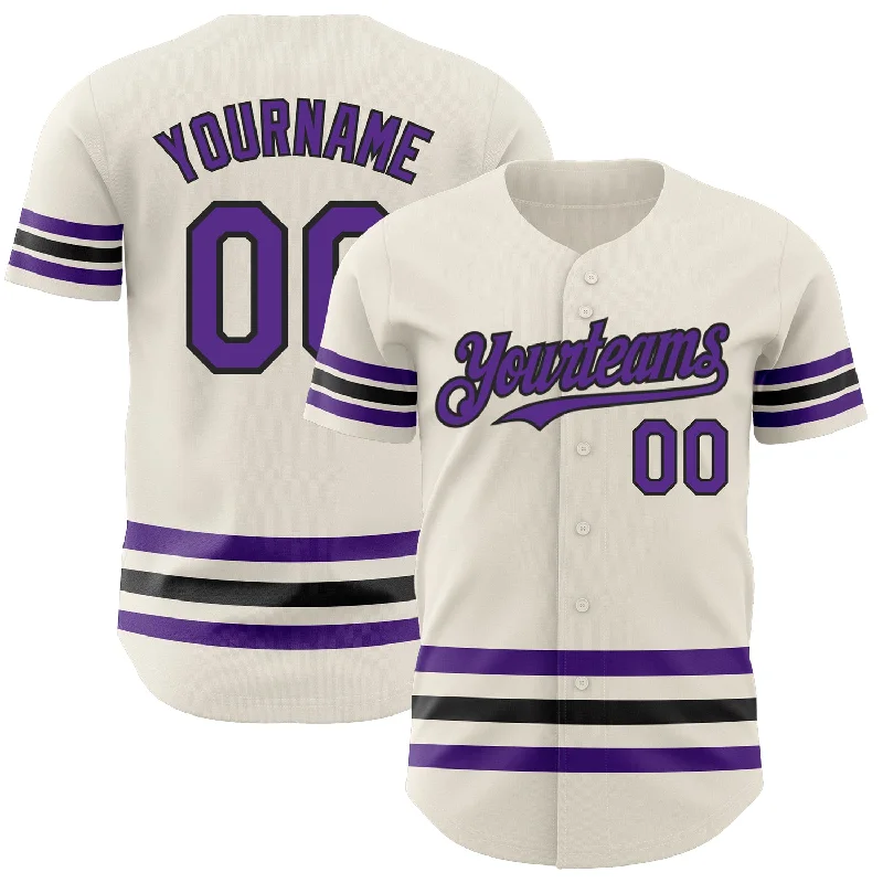 Personalized Baseball Jerseys For Fundraisers-Custom Cream Purple-Black Line Authentic Baseball Jersey