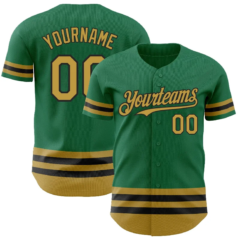 Baseball Jerseys For Player Appreciation-Custom Kelly Green Old Gold-Black Line Authentic Baseball Jersey