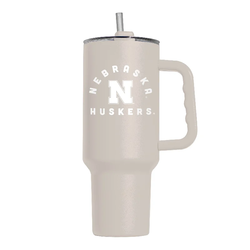 Custom Team Mugs For VIP Gifts-Nebraska 40oz Archway Sand Powder Coat Tumbler