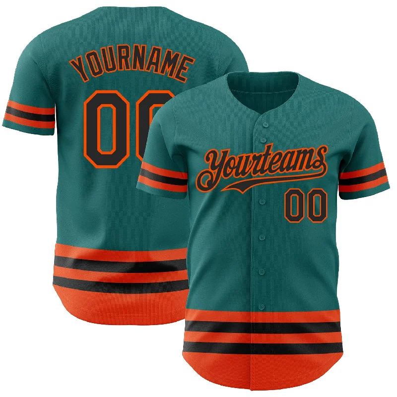 Baseball Jerseys With Custom Embroidery For Leagues-Custom Teal Black-Orange Line Authentic Baseball Jersey