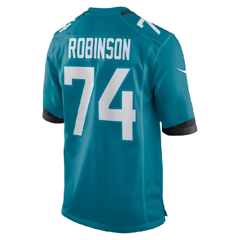 Rugby Jerseys With Player Numbers For Group Orders-J.Jaguars #74 Cam Robinson Teal Game Jersey Stitched American Football Jerseys