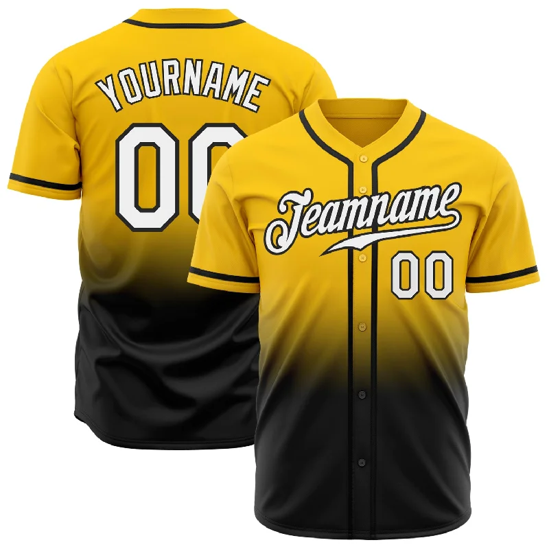 Custom Baseball Jerseys For Fan Bases-Custom Yellow White-Black Authentic Fade Fashion Baseball Jersey