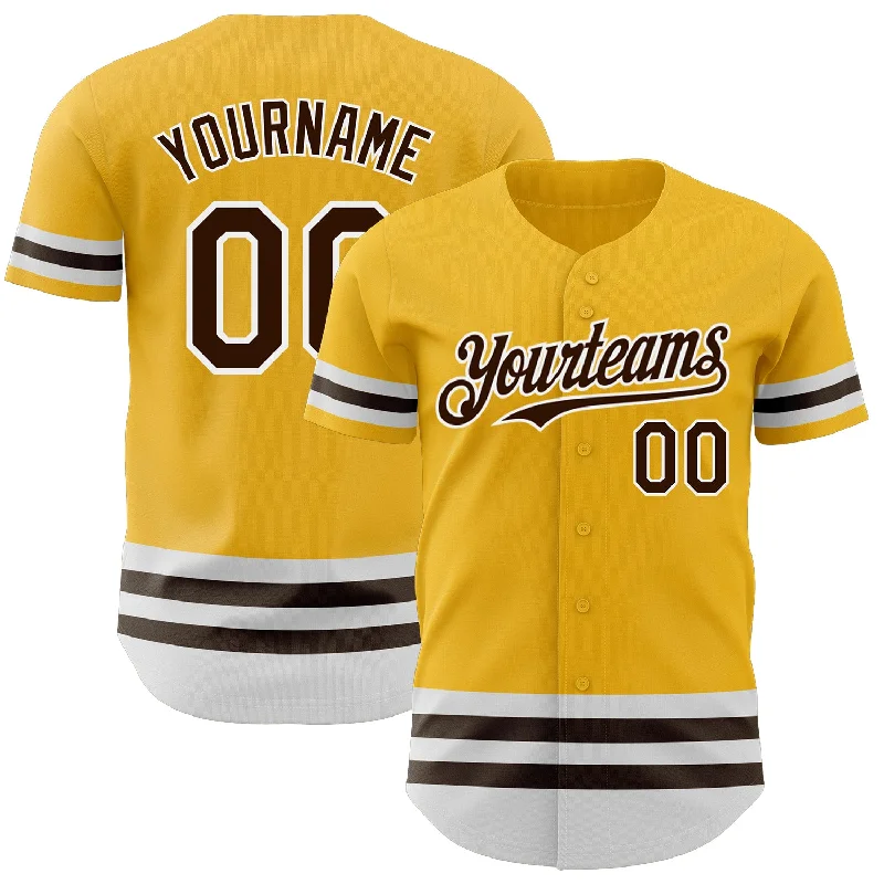 Baseball Jerseys With Custom Patches & Designs-Custom Gold Brown-White Line Authentic Baseball Jersey