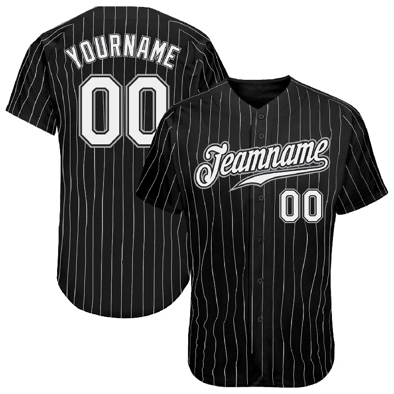 Personalized Baseball Jerseys For Gift Giving-Custom Black White Pinstripe White-Gray Authentic Baseball Jersey