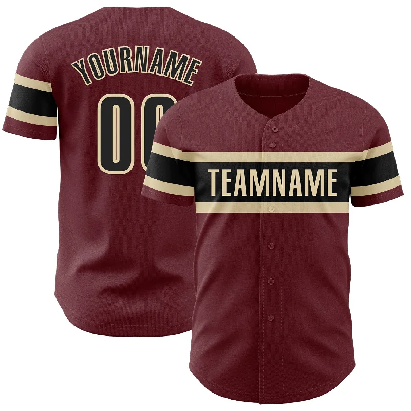 Baseball Jerseys With Custom Embroidery-Custom Burgundy Black-City Cream Authentic Baseball Jersey